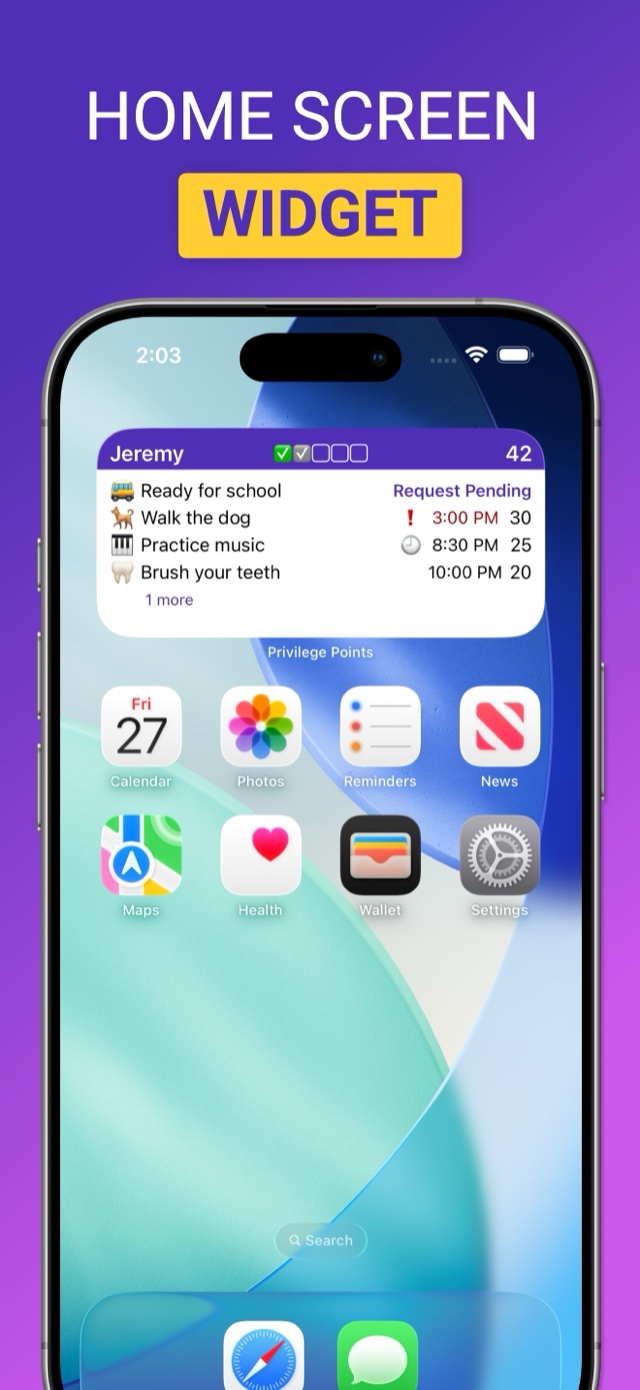 Home screen widget showing today's tasks and deadlines at a glance